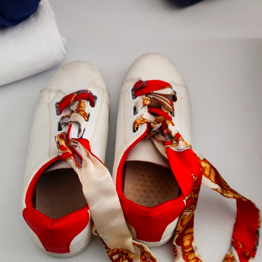 Stylish White and Red Women's Sneakers